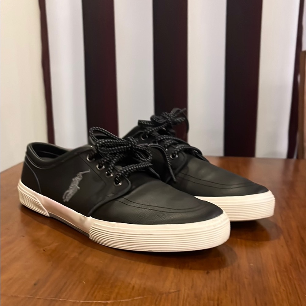 Polo Ralph Lauren Faxon Leather Shoes Sneakers black Mens Size 11.5